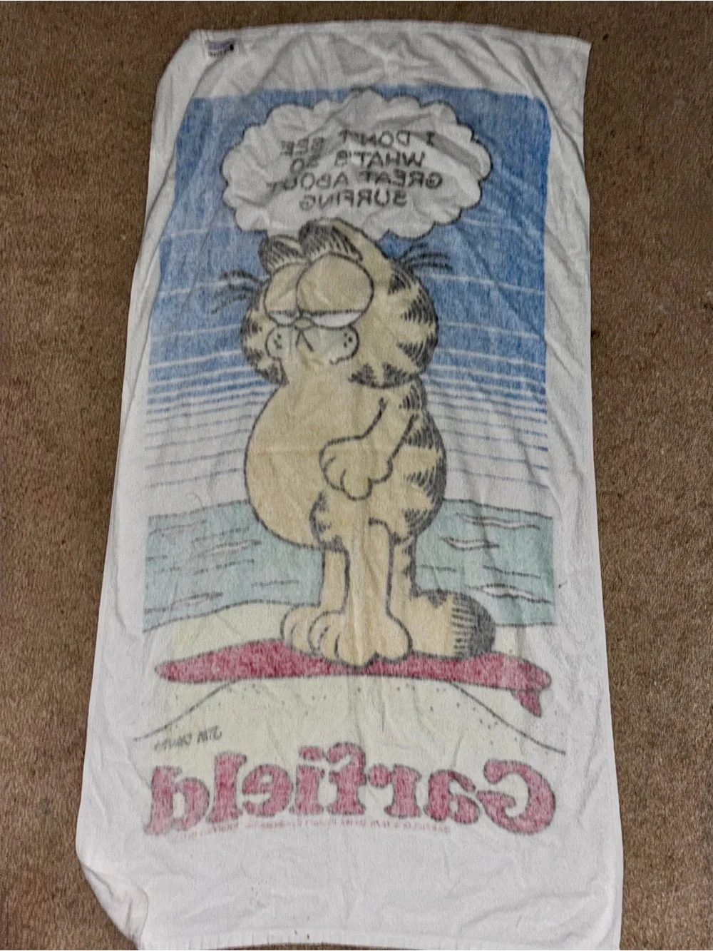 Vintage 80s Garfield Beach Towel - Graphic Cartoon - White